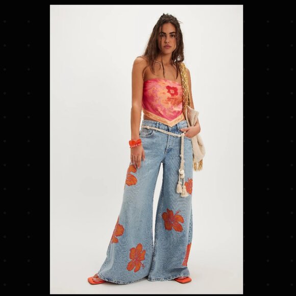 We the Free People Palisades Jeans Floral Wide Leg Denim - Picture 2 of 7